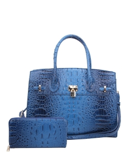 2in1 Fashion Croco Skin Satchel Wallet Set AC1096W BLUE